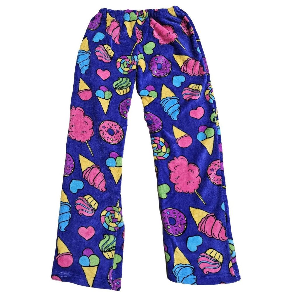 Girl Pajama Pants Sleepwear Plush Fleece Sleep Fuzzy PJ, Donuts Ice Cream, Small - Picture 1 of 1